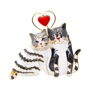 Grey Cats With Heart Brooch: A Feline Expression of Love